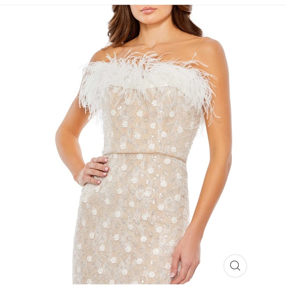 BRAND NWT | Mac Duggal feather strapless column dress - Picture 2 of 3